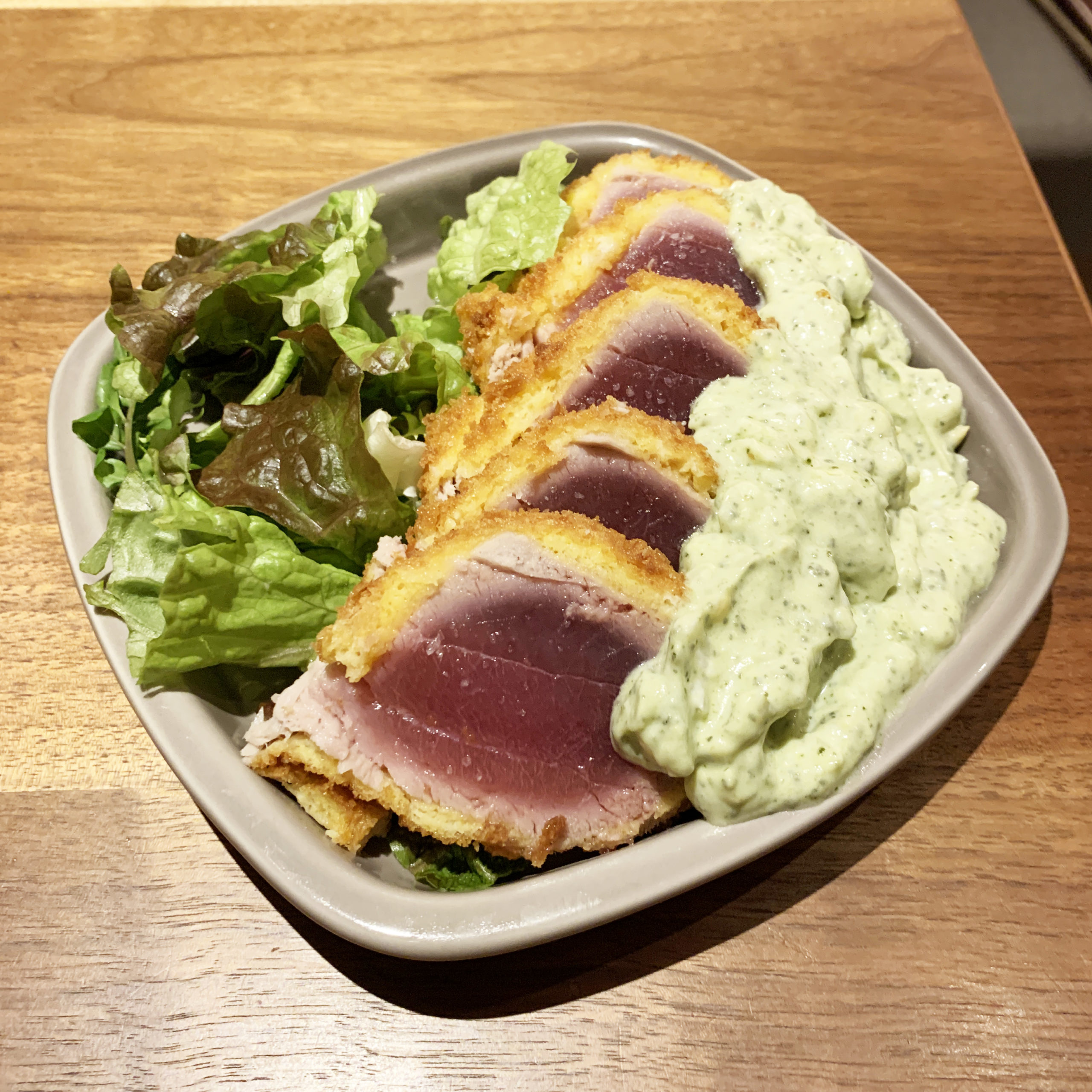 Fried Tuna cutlet with basil tartar sauce